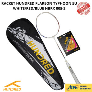 RAKET BADMINTON HUNDRED FLAREON TYPHOON 5U WHITE/RED/BLUE 005-2+SENAR JP65 MAGNITE+TAS 1 ZIP