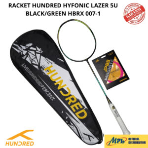 RAKET BADMINTON HUNDRED HYFONIC LAZER 5U BLK/GREEN 007-1+SENAR JP 65 MAGNITE+TAS 1 ZIP