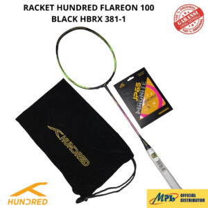 RAKET BADMINTON HUNDRED FLAREON 100 4U BLACK + SENAR JP-65+TAS KAIN HBRX-4U381-1