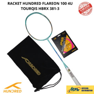 RAKET BADMINTON HUNDRED FLAREON 100 4U TURQUISE+ SENAR JP-65+TAS KAIN HBRX-4U381-3