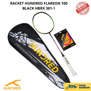 RAKET BADMINTON HUNDRED FLAREON 100 5U BLACK+ SENAR JP-65 MAGNITE+TAS 1 ZIP HBRX-5U381-1