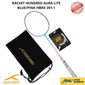 RAKET BADMINTON HUNDRED AURA LITE BLUE/PINK+SENAR 600 S/66 X-PRO+TAS KAIN 391-1