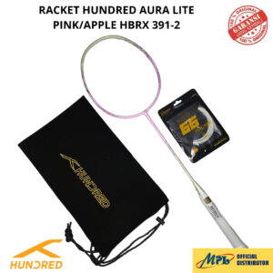 RAKET BADMINTON HUNDRED AURA LITE PINK/APPLE GREEN+SENAR 600-S/66 X-PRO+TAS KAIN 391-2