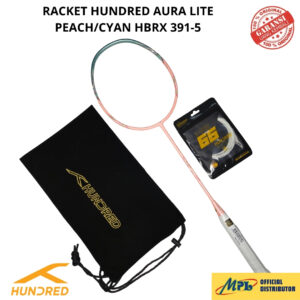 RAKET BADMINTON HUNDRED AURA LITE PEACH/CYAN+SENAR 600-S/66 X-PRO+TAS KAIN 391-5