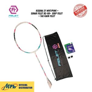 RAKET BADMINTON FELET KISONA 21 WHT/ PINK+SENAR FELET BS-68+GRIP FELET+TAS KAIN FELET