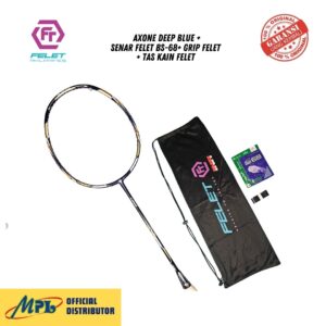 RAKET BADMINTON FELET AXONE DEEP BLUE + SENAR FELET BS-68+GRIP FELET+TAS KAIN