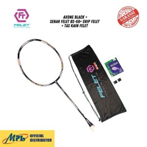 RAKET BADMINTON FELET AXONE BLACK + SENAR FELET BS-68+GRIP FELET+TAS KAIN