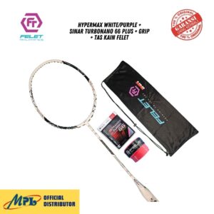 RAKET BADMINTON FELET HYPERMAX WHITE/PURPLE+ SNAR TURBONANO 66 PLUS+GRIP+TAS KAIN FELET