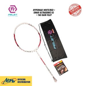 RAKET BADMINTON FELET HYPERMAX WHITE/RED+ SNAR ULTRAMAX TURBO NANO 66 PLUS+ GRIP+TAS KAIN FELET