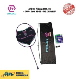 RAKET BADMINTON FELET NEO 722 PURPLE/ROSE RED+GRIP+ SNAR BS-68+TAS KAIN FELET