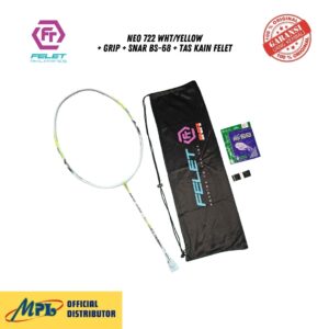 RAKET BADMINTON FELET NEO 722 WHT/YELLOW+ GRIP+SNAR BS-68+ TAS KAIN FELET