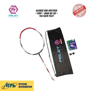 RAKET BADMINTON FELET ALUNZO 990 WHT/RED+GRIP+ SNAR BS-68+TAS KAIN FELET