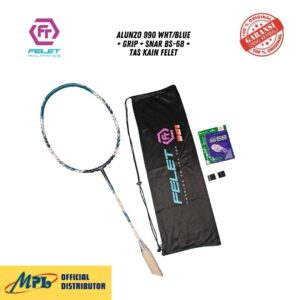 RAKET BADMINTON FELET ALUNZO 990 WHT/BLUE+GRIP+ SNAR BS-68+TAS KAIN FELET