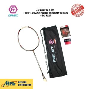 RAKET BADMINTON FELET AIR WAVE 74 G RED+GRIP+SENAR ULTRAMAX TURBONANO 66 PLUS+TAS KAIN
