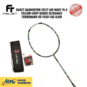 RAKET BADMINTON FELET AIR WAVE 74 G YELLOW+GRIP+SENAR ULTRAMAX TURBONANO 66 PLUS+TAS KAIN