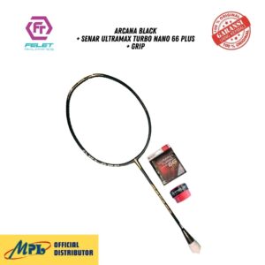 RAKET BADMINTON FELET ARCANA BLACK + SENAR ULTRAMAX TURBO NANO 66 PLUS + GRIP