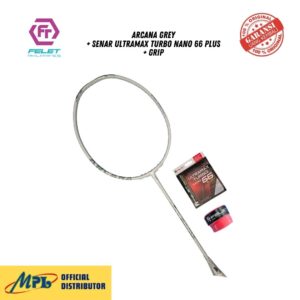 RAKET BADMINTON FELET ARCANA GREY + SENAR ULTRAMAX TURBO NANO 66 PLUS + GRIP