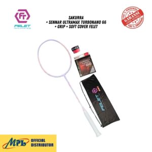 RAKET BADMINTON FELET SAKURRA + SENAR ULTRAMAX TURBONANO 66 + GRIP + SOFT COVER FELET