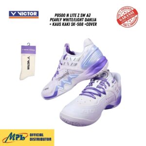SEPATU BADMINTON VICTOR P8500 N LITE Z SW AJ PEARLY WHITE/LIGHT DAHLIA + KAUS KAKI SK-508 +COVER